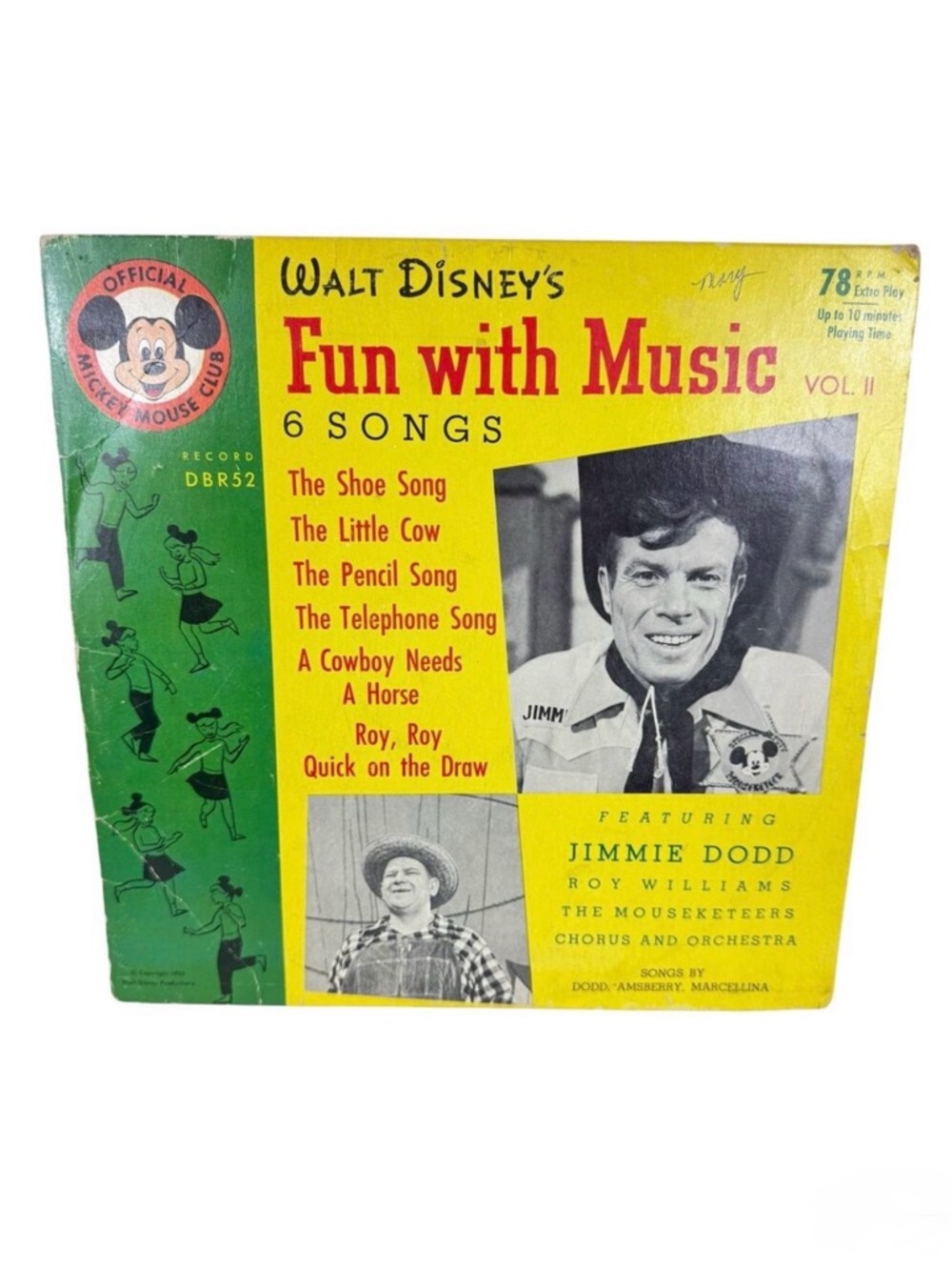 Walt Disney's Vintage 1955 Fun With Music Vol. II Record DBR52 Mickey Mouse Club